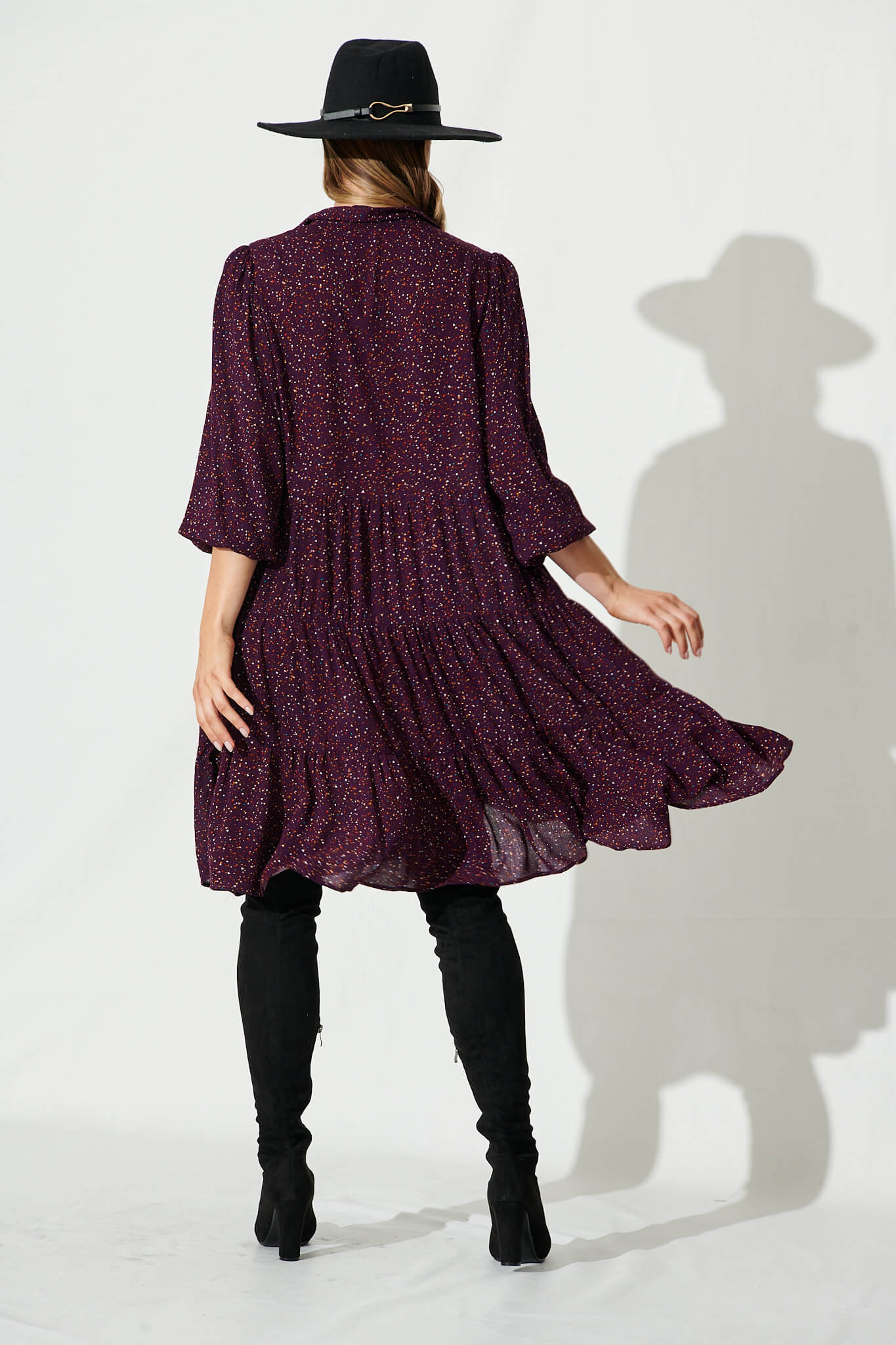 Glorietta Smock Dress In Plum Multi Speckle