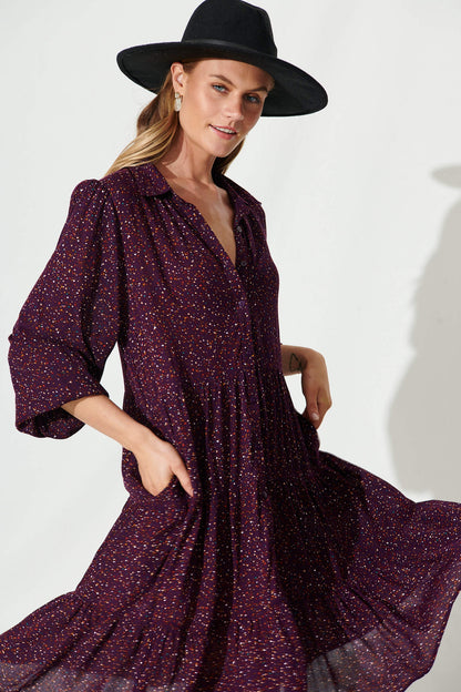 Glorietta Smock Dress In Plum Multi Speckle