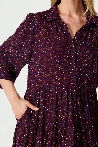 Glorietta Smock Dress In Plum Multi Speckle