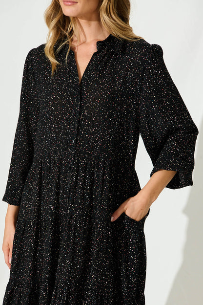Glorietta Smock Dress In Black Multi Speckle