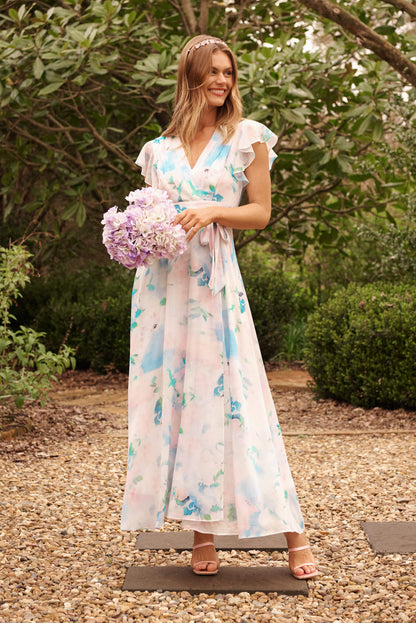 Wynter Maxi Dress In Multi Pastel Floral Chiffon