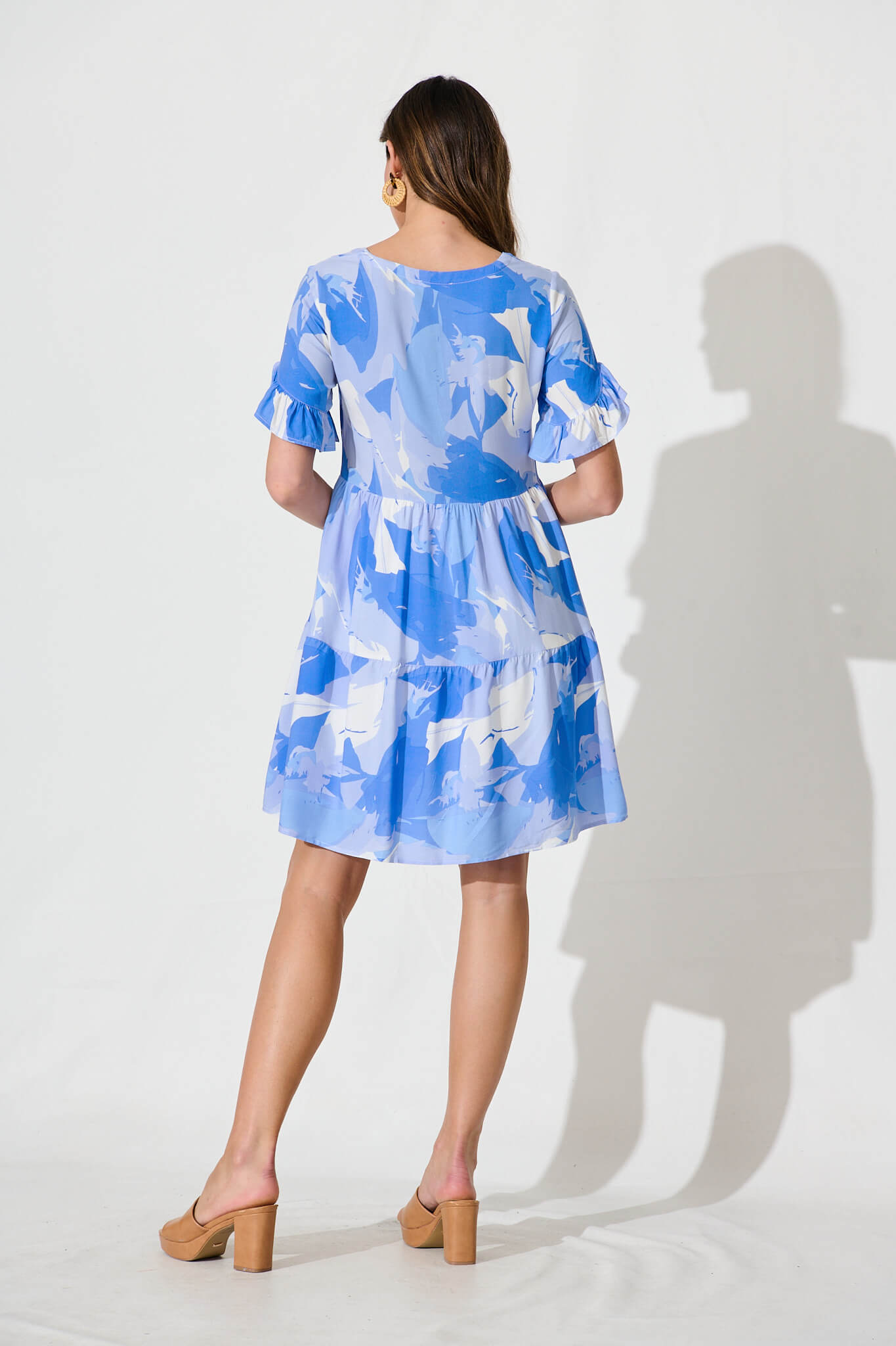 Kristina Smock Dress In Blue With White Print