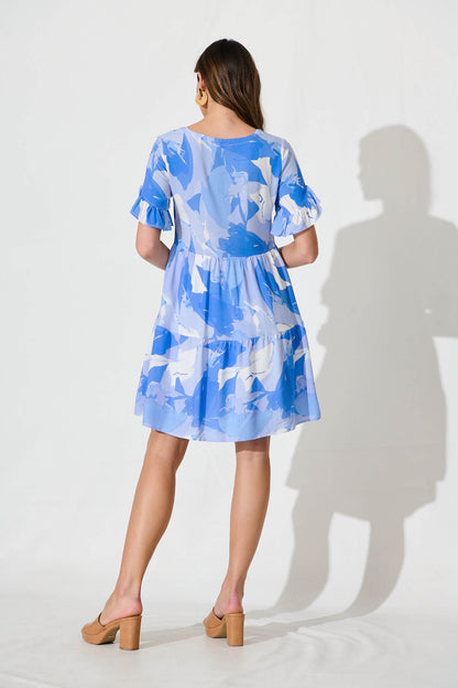 Kristina Smock Dress In Blue With White Print