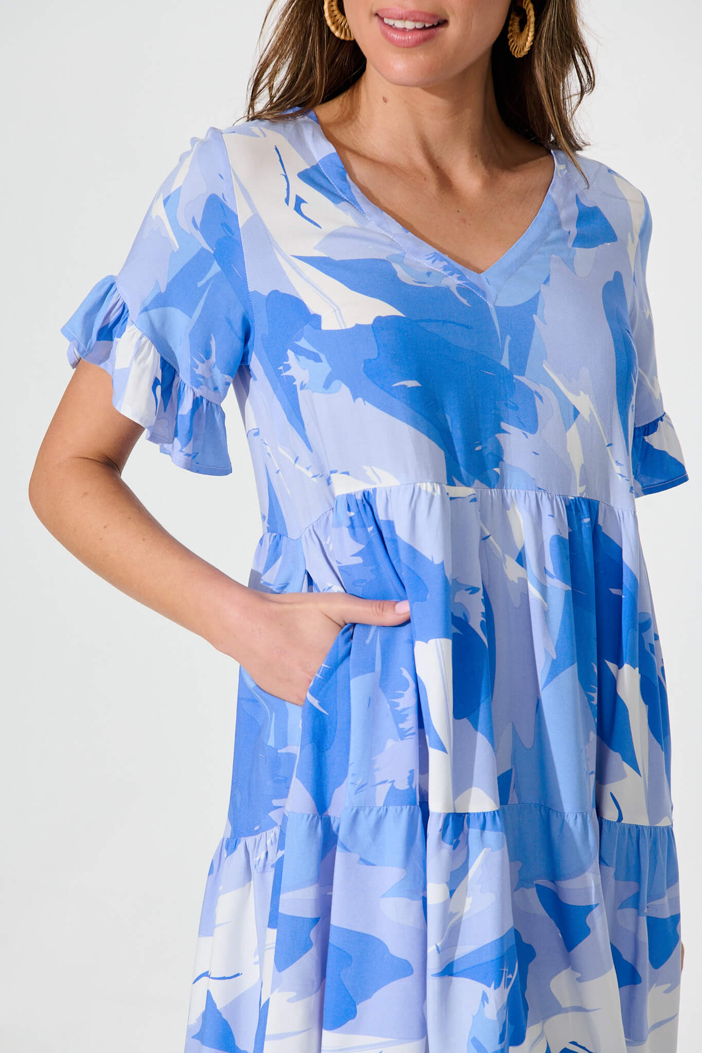 Kristina Smock Dress In Blue With White Print