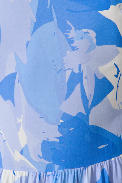 Kristina Smock Dress In Blue With White Print