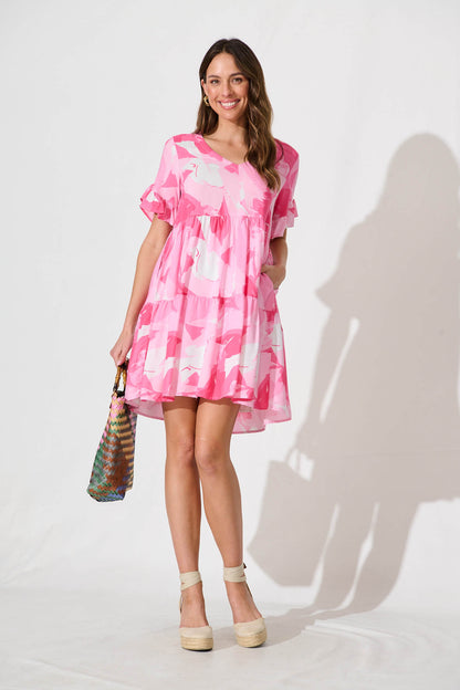 Kristina Smock Dress In Pink With White Print