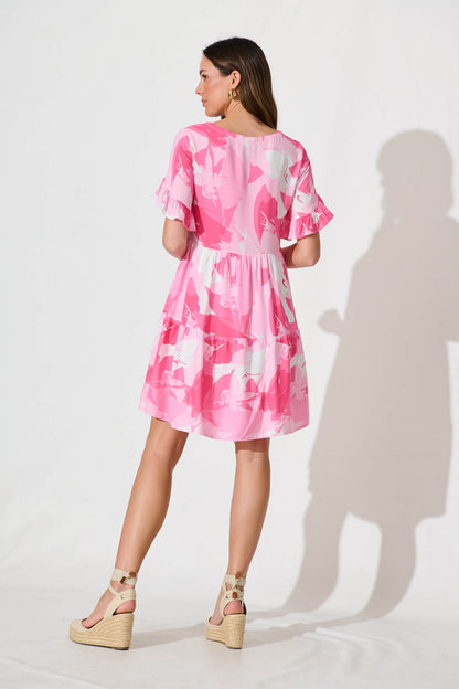 Kristina Smock Dress In Pink With White Print