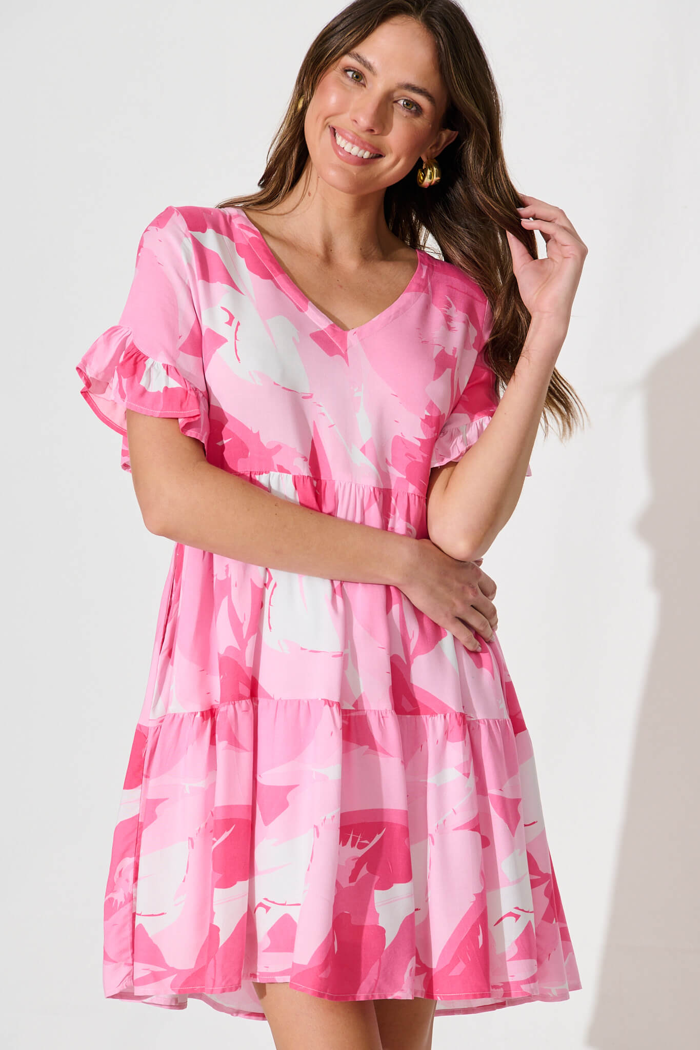Kristina Smock Dress In Pink With White Print