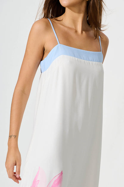 Vandalia Maxi Sundress In White With Multi Linen Blend
