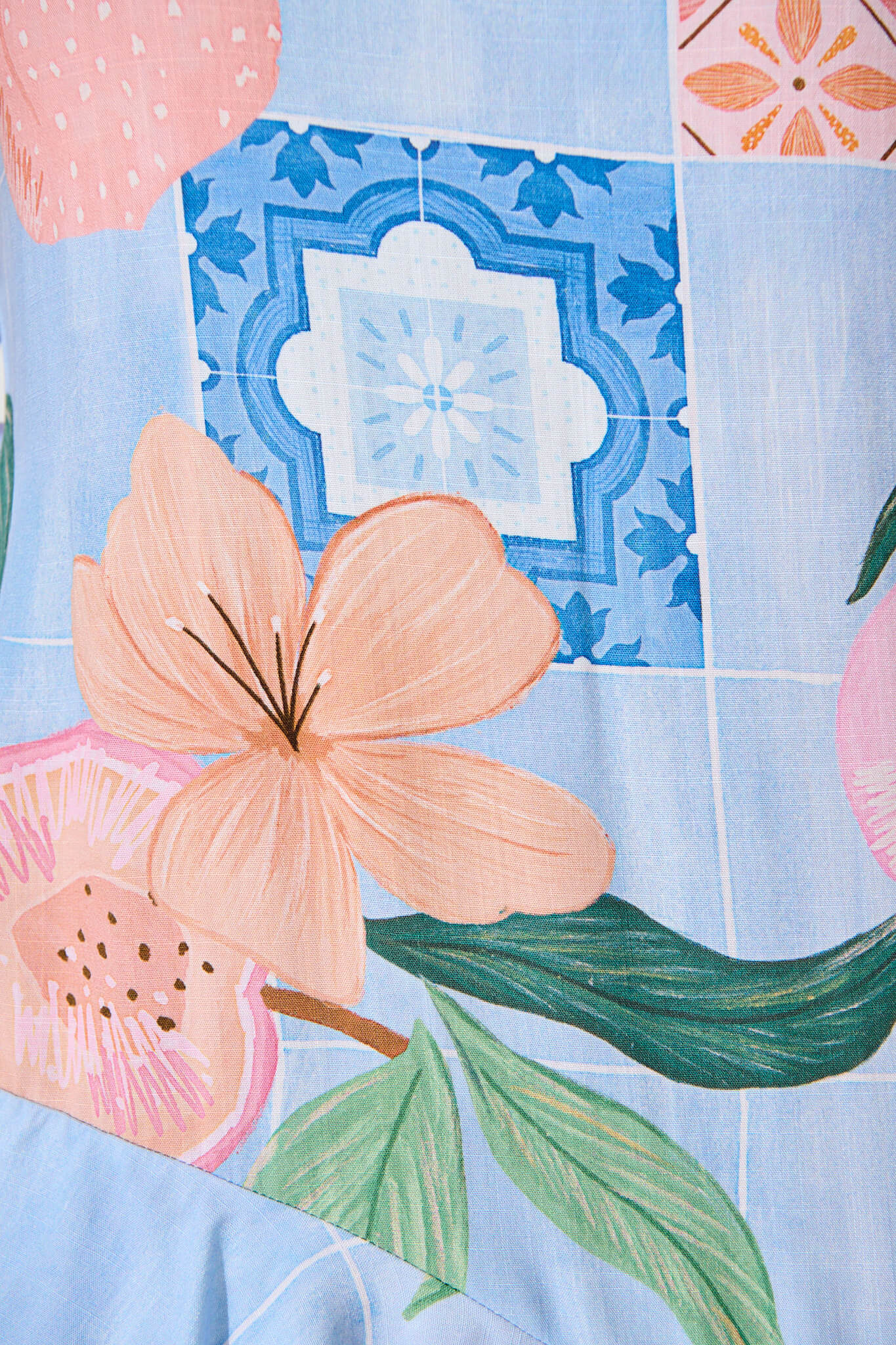 Gretel Dress In Blue With Multi Tile Print