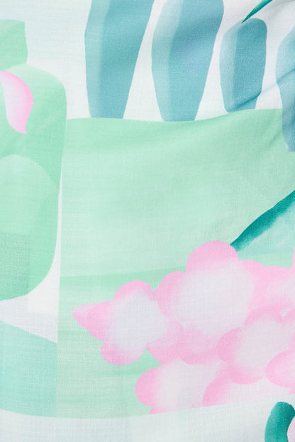 Silesia Playsuit in Blue and Green Print Linen Blend