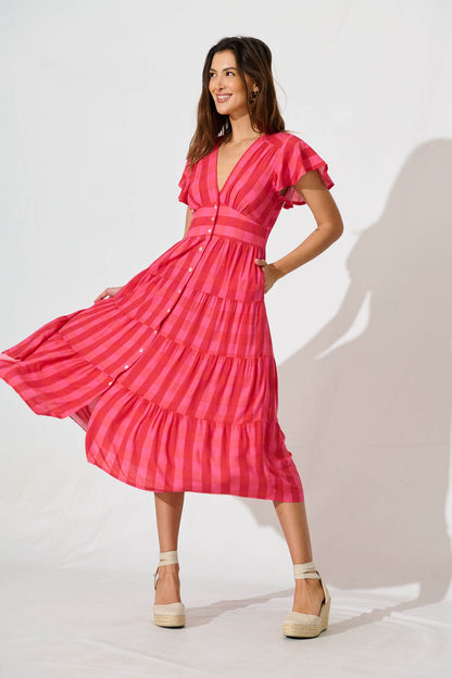 Lively Midi Dress In Red Stripe