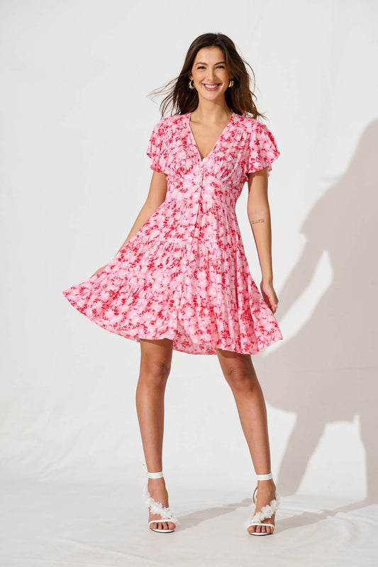 Lovina Dress In Pink Floral