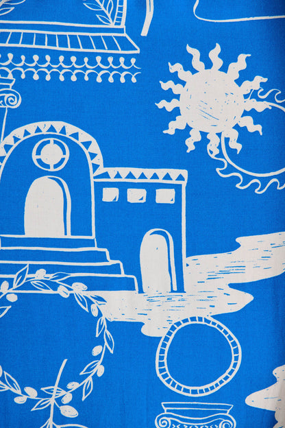 Truly Midi Dress In Blue With White Print