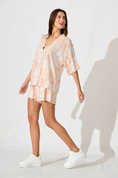 Starlight Shirt In Beige Tile Print