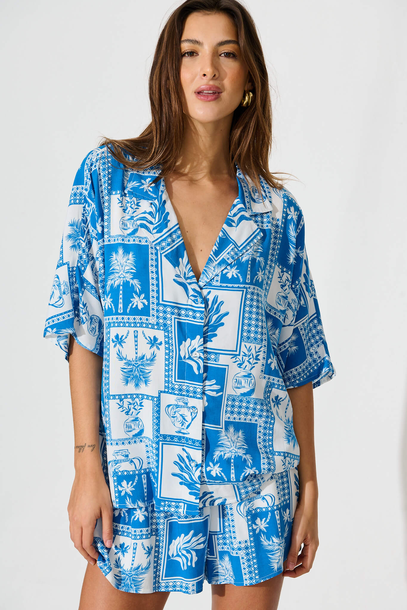 Starlight Shirt In Blue Tile Print