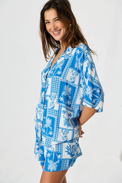 Starlight Shirt In Blue Tile Print