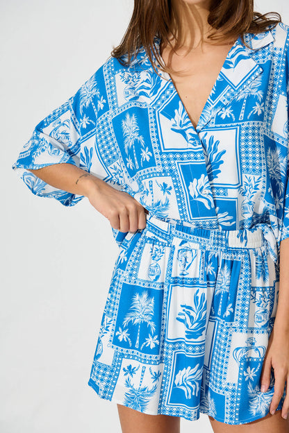 Starlight Shirt In Blue Tile Print