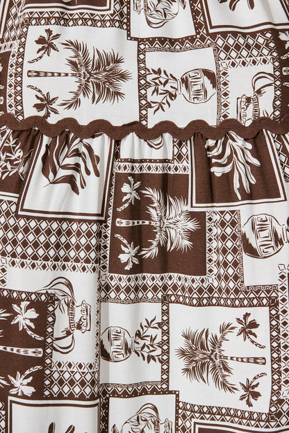 First Kiss Maxi Sundress In Chocolate Tile With Ric Rac Trim
