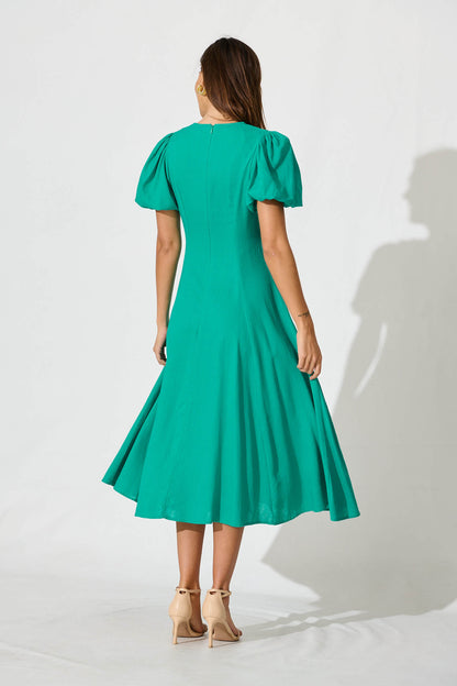 Hilde Midi Dress In Green Linen Blend