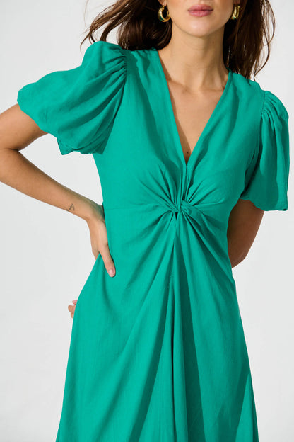 Hilde Midi Dress In Green Linen Blend