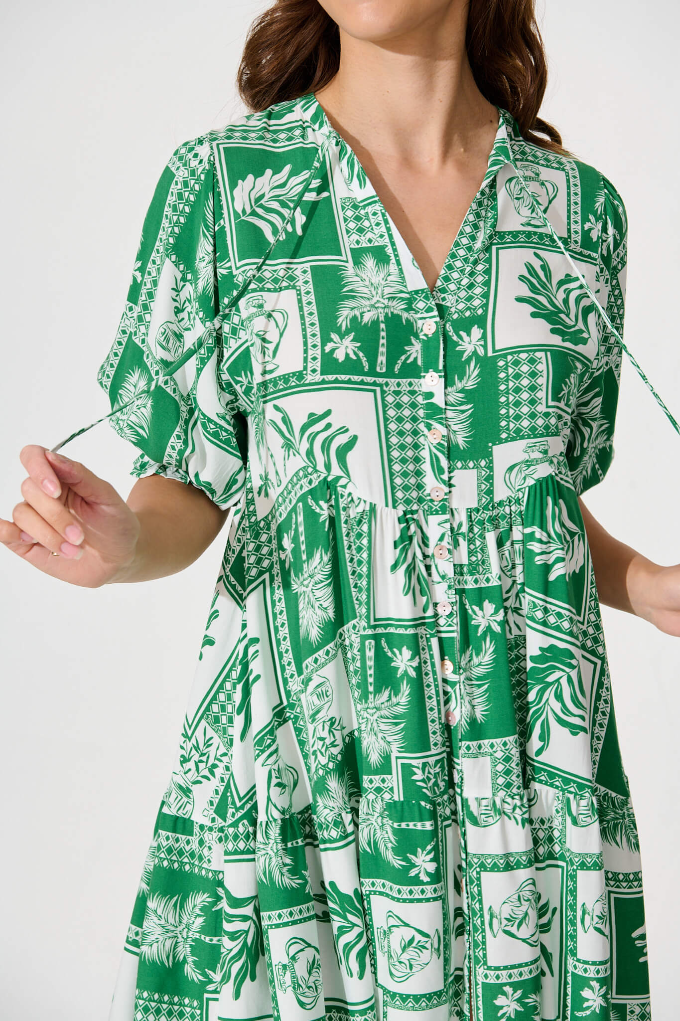 Santanna Smock Dress In Green Tile Print