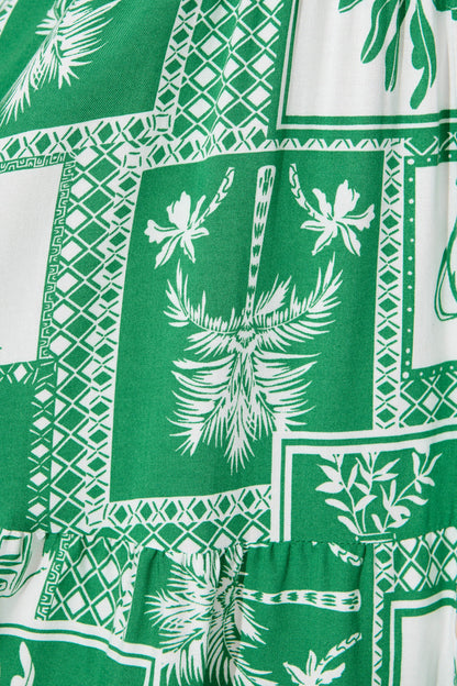 Santanna Smock Dress In Green Tile Print