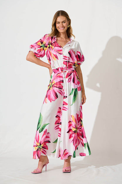 Jupiter Shirt In White With Pink Floral