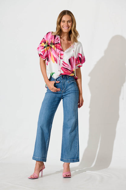 Jupiter Shirt In White With Pink Floral