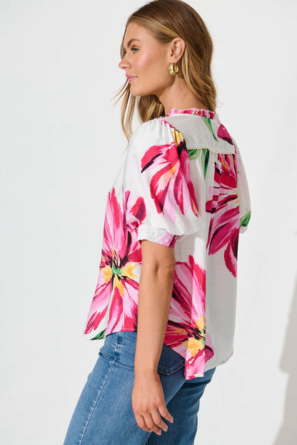 Jupiter Shirt In White With Pink Floral
