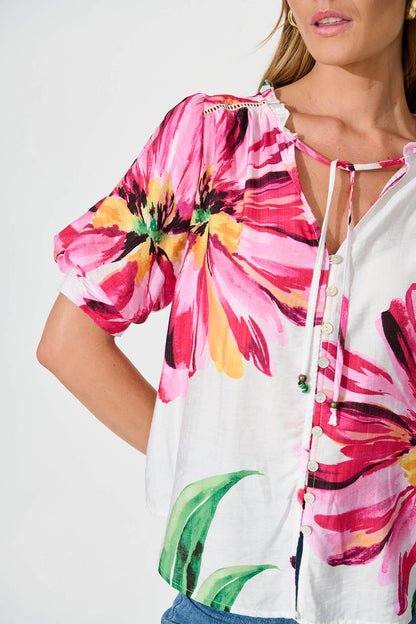 Jupiter Shirt In White With Pink Floral