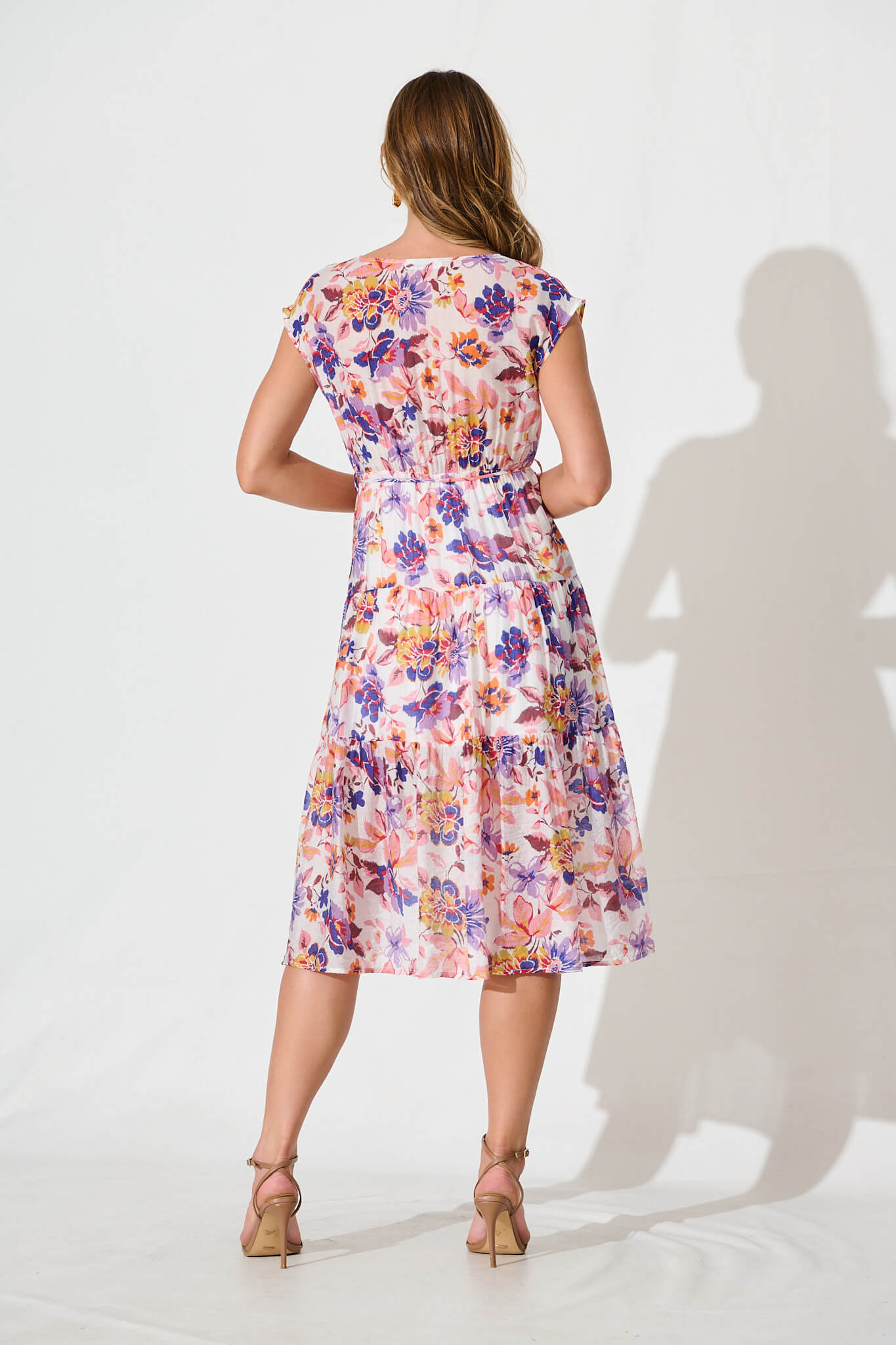 Dixie Midi Dress In White With Multi Floral