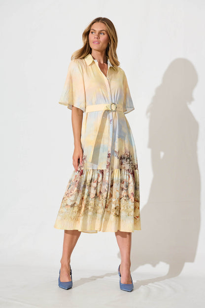 Vance Midi Shirt Dress In Pastel Multi Print