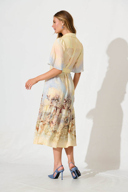 Vance Midi Shirt Dress In Pastel Multi Print