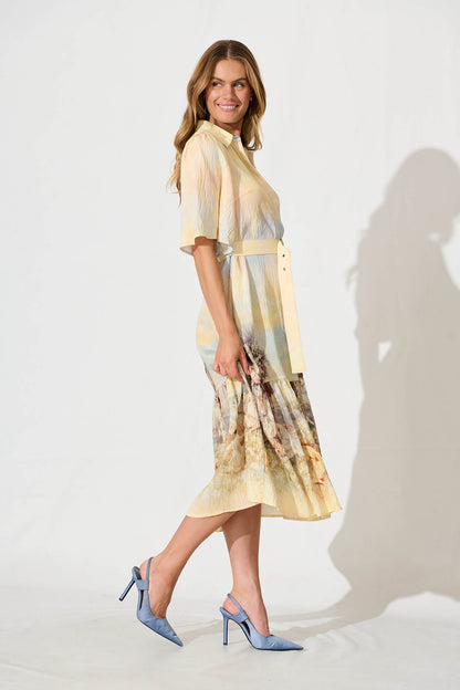 Vance Midi Shirt Dress In Pastel Multi Print
