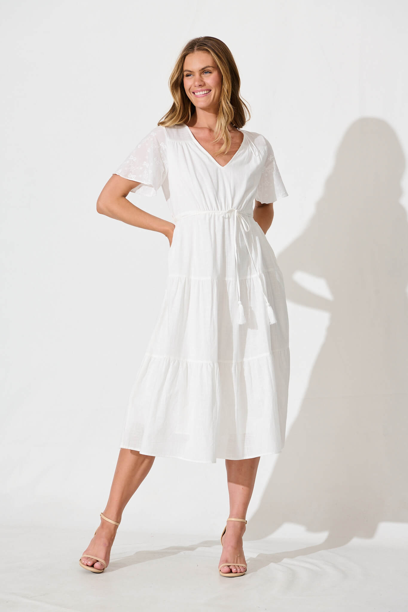 Nolan Midi Dress In White Cotton