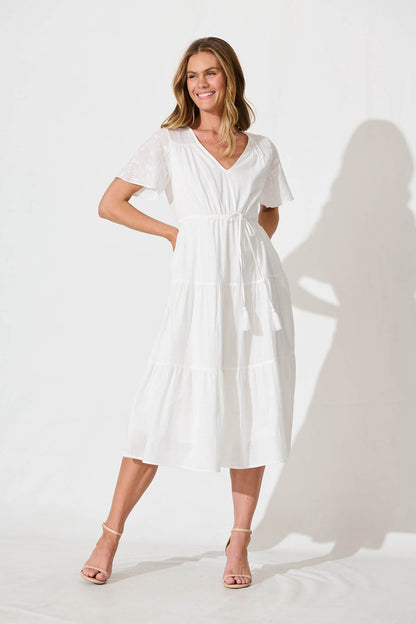 Nolan Midi Dress In White Cotton