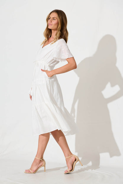 Nolan Midi Dress In White Cotton