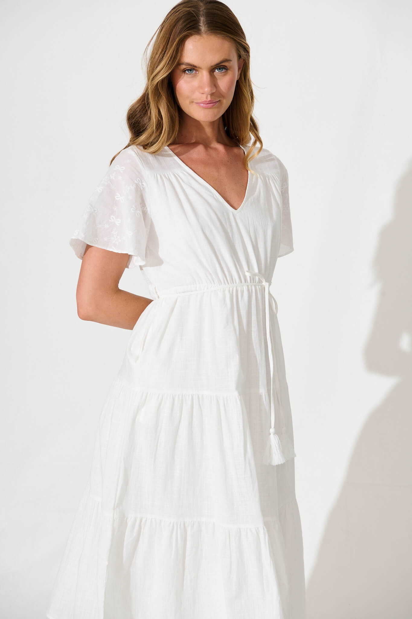 Nolan Midi Dress In White Cotton