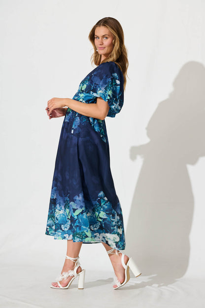 Divine Maxi Dress In Navy With Sage Multi Floral Print