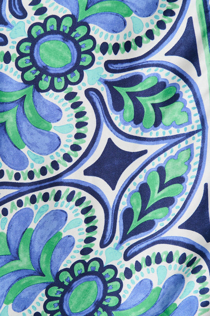 PRE ORDER Halswell Maxi Shirt Dress In Blue And Green Tile Print