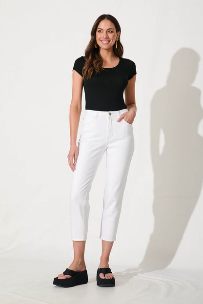 Delores High Rise Capri Straight Leg Jean In White Denim