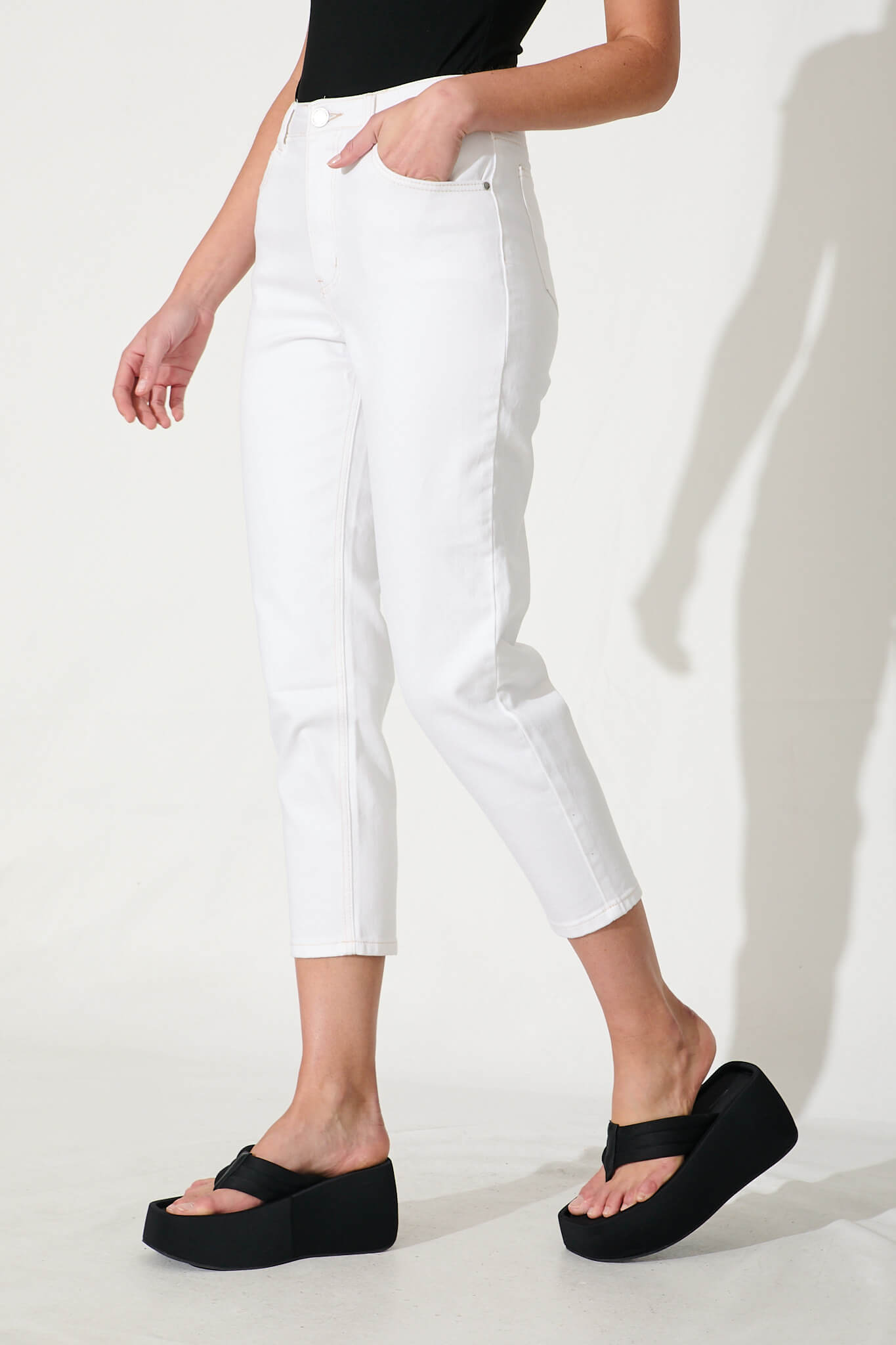 Delores High Rise Capri Straight Leg Jean In White Denim