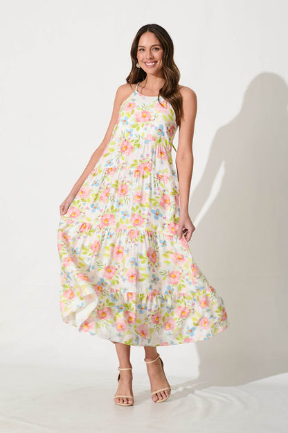 Evianna Maxi Sundress In Bright Floral Print