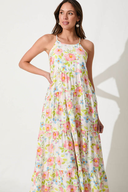 Evianna Maxi Sundress In Bright Floral Print