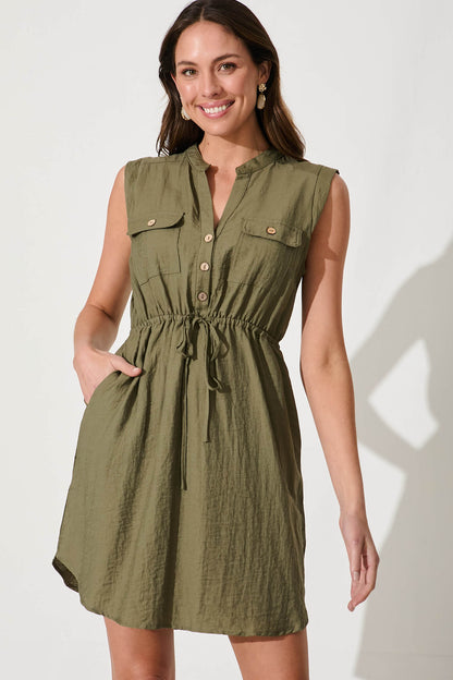 Nylah Dress In Khaki Linen Blend