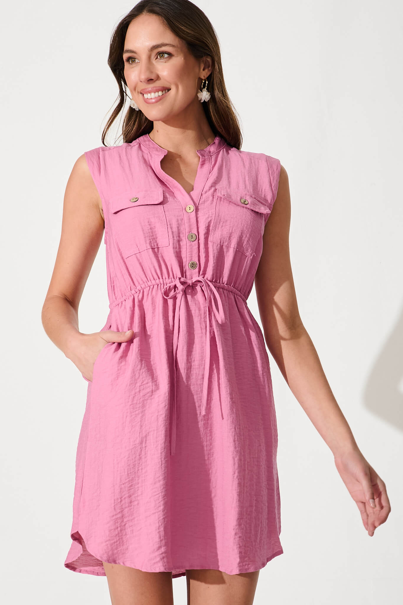Nylah Dress In Pink Linen Blend