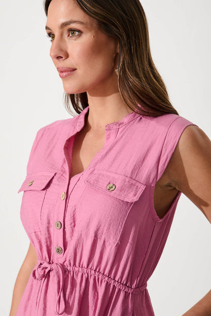 Nylah Dress In Pink Linen Blend