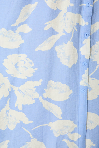 Yvette Midi Dress In Blue With White Floral