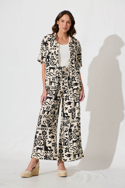 Alexcina Shirt in Cream with Black Print